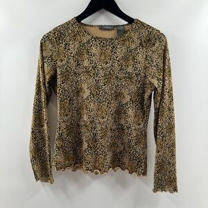 Liz Claiborne Leopard Print Mesh Long Sleeve Top Size Medium